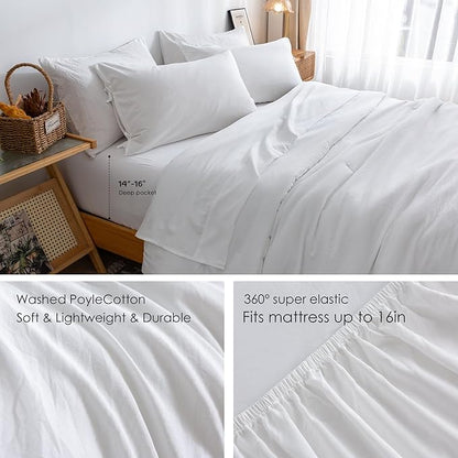 COTTEBED Super Soft King Size Comforter Set with Sheets - 7 Pieces KING BED IN A BAG Modern Farmhouse Hotel PolyCotton Down Comforter and Bedding Sheet Set Pillow Sham Lightweight All Season Use White