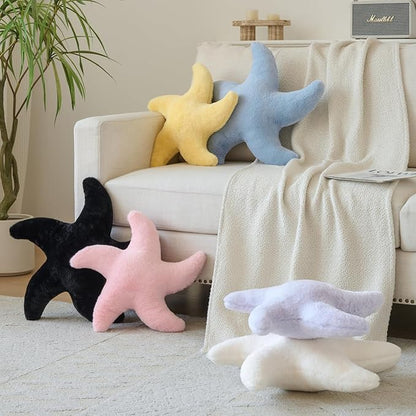 Starfish Pillow, Cute Decorative Pillows for Couch Bed, Aesthetic Room Decor Accent Pillow Plush with Soft Faux Rabbit Fur for Bedroom Living Room (Grey Blue, 19.6 Inches)