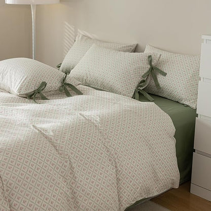 HighBuy Vintage Floral Comforter Set King Size Cozy Fluffy Pink Flower Grids Print Comforter with 2 Bowknot Bow Tie Pillowcases Farmhouse Chic Coquette Aesthetic Bedding Comforter Set