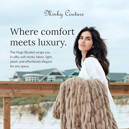 Minky Couture Hugs Blanket - Extra Plush Blanket for Premium Gifting - Stretchy Bubbled Cozy Throw - Silky Smooth - Durable & Machine-Washable - Travel-Friendly - Travel, Milk Chocolate