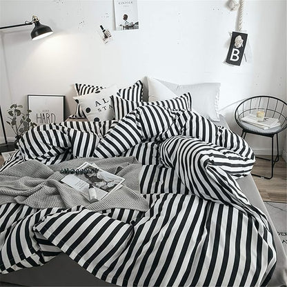 Cottonight Striped Comforter Set Queen White and Black Striped Comforter Full Vertical Modern Cotton Soft Breathable Bedding Comforter Set for Women Men Adults Kids
