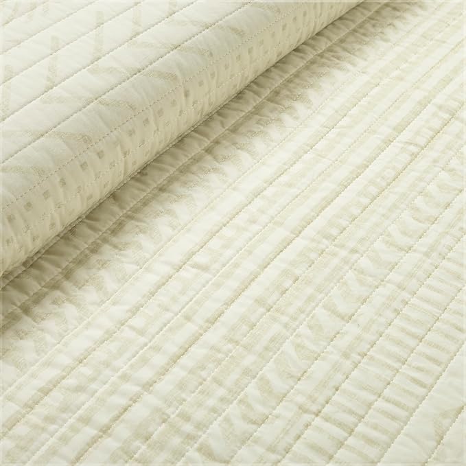 Lush Decor Hygge Geo Pattern Striped 3 Piece Quilt Bedding Set, Full/Queen, Ivory