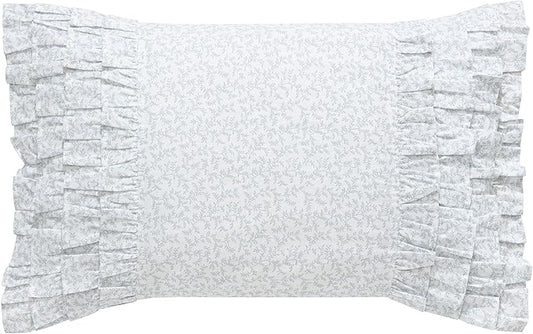 Laura Ashley - Ruffled Throw Pillow, Decorative Home Decor with Envelope Closure (Chloe Blue, 14" x 20")