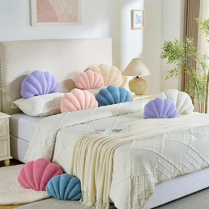 Shell Pillow Seashell Decorative Pillow Light Pink Beachy Coastal Shell Shaped Throw Pillows 13x10 Inch Soft Ocean Beach Sea Shell Plush Pillows Cushion for Bed Couch Living Sofa Room Decor