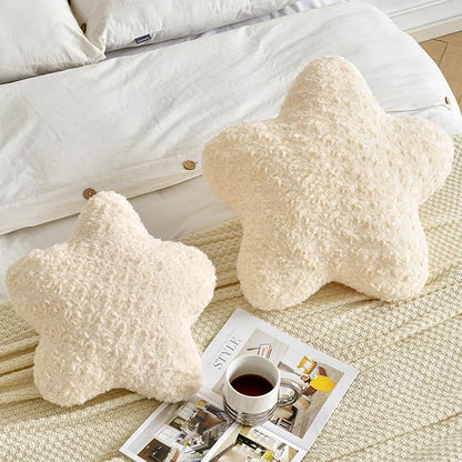 Star Pillow, 14.9" Star Shaped Plush Pillow for Couch Bed Sofa, Cute Decorative Throw Pillows with Soft Faux Fur Room Decor for Bedroom Living Room (Beige)