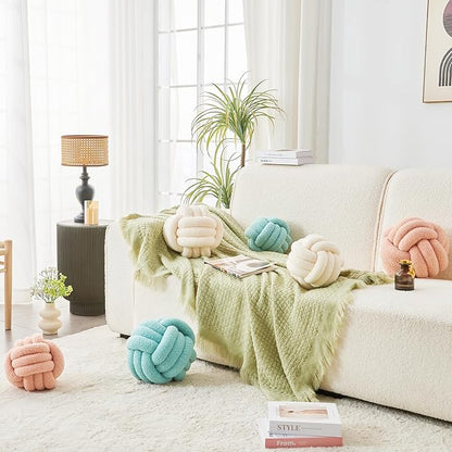 Decorative Throw Knot Pillow Ball for Home Chair Sofa Couch Bed Aesthetic Round Decor Pillows Lambswool Knotted Pillow Cushion (Beige, 13 inches)