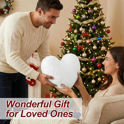 Nydotd Heart Pillows Cute Fuzzy Throw Pillow White Love Heart Shaped Decorate Pillows for Bed Livingroom Sofa Gifts Home Decor Cushion Small 11.8" x 10"