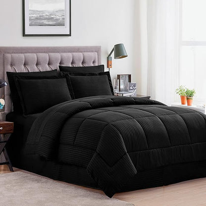 8 Piece Comforter Set Bag with Dobby Stripe Design, Case Pack (Pack of 3)