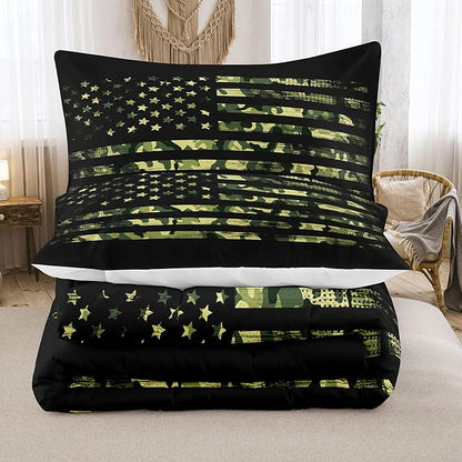 NINENINE American Flag Comforter Bedding Set Full for Boys Teens,3D Camouflage American Flag Pattern Bedding Set,Black Comforter Set,Soft Microfiber Quilt with Matching Pillowcases#5032…