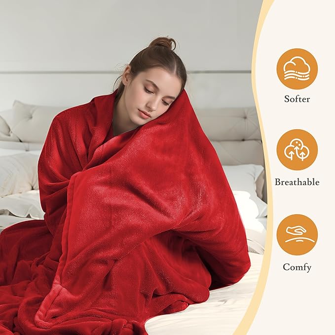 Electric Heated Blanket 72"x84" Full Size Coral Fleece - 4 Heat Settings & 10H Auto Shut Off for Safe Overnight Use, Fast Heating, Machine Washable for Bed, Couch, Office - Red