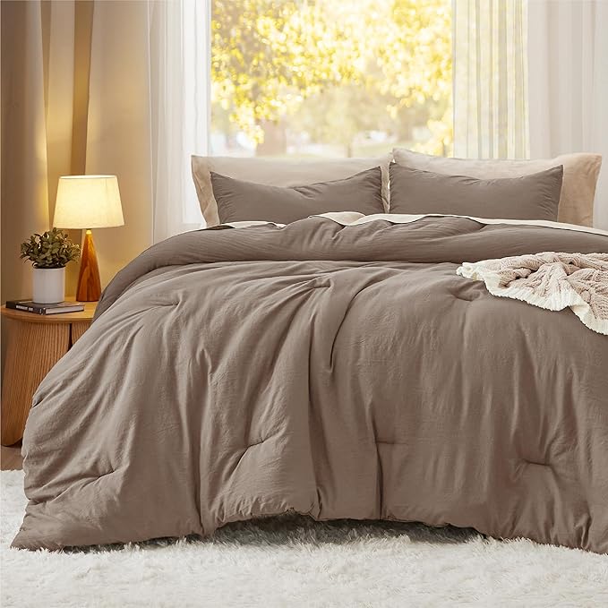 Bedsure California King Comforter Set, Brown Soft Prewashed Bedding for All Seasons, 3 Pieces GentleSoft™ Bed Set, 1 Lightweight Comforter (104"x96") and 2 Pillowcases (20"x36")