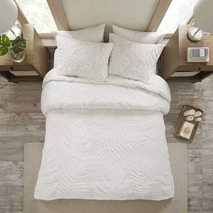 Madison Park Tufted Chenille Cotton Comforter, All Season Bedding Set, Matching Shams, Bahari, Coastal Palm Leaf Off White King/Cal King(104"x92") 3 Piece