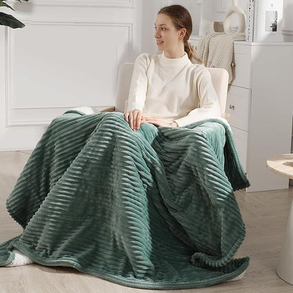 Heated Blanket Throw 50''x60'', Heating Blanket Striped Flannel & Thicker Sherpa, 5 Heat Settings & 4 Hour Auto Off with FCC/ETL Certified, Overheat Protection & Machine Washable, Great Gift, Teal