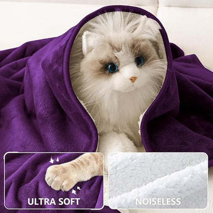 Smiry Waterproof Dog Bed Blanket, Leakproof Pet Throw Blanket for Bed Couch Sofa, Reversible Sherpa Fleece Furniture Protector Cover for Small Medium Large Dogs Cats (Purple, 50x60 inches)