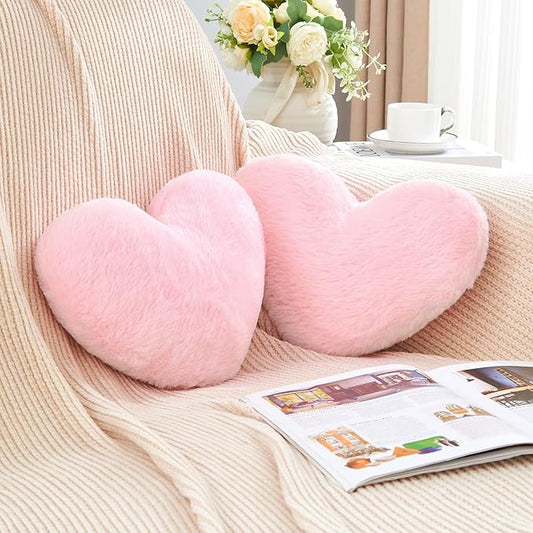 2 Pcs Pink Heart Pillow,Cute Heart Shaped Pillow Plush Heart Throw Pillow Set for Bed Livingroom Sofa Home Decor Girls Women Valentine (mini-12.9"x9.8")