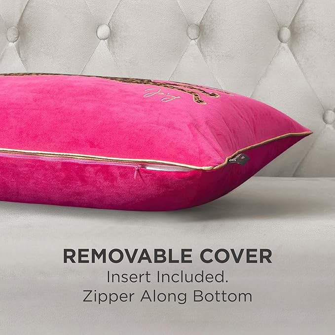 Juicy Couture Reversible Velvet Cheetah Pillow, 14" x 24" Decorative Pillow, Hot Pink