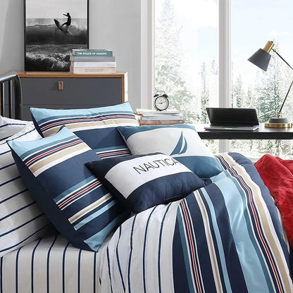 Nautica - Twin/Twin XL Comforter Set, Ultra Soft Bedding with a Woven Textured Feel, Medium Weight for Year Round Comfort, 4 Piece Bed Set with Matching Pillowcase & Bonus Throw Pillows (Colton Blue)