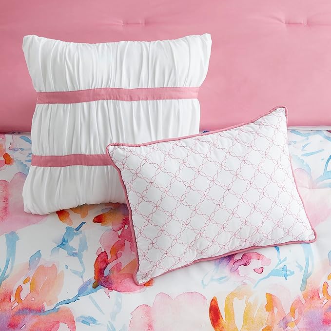 King Size Comforter Set 7 Piece Ultra Soft Fashion Printed Bedding Sets with Shams, Decorative Throw Pillows, and Pillowcases, King, Melrose