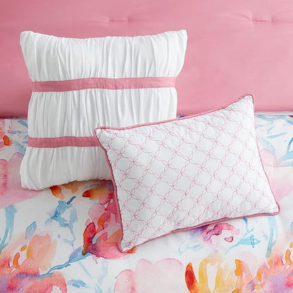King Size Comforter Set 7 Piece Ultra Soft Fashion Printed Bedding Sets with Shams, Decorative Throw Pillows, and Pillowcases, King, Melrose