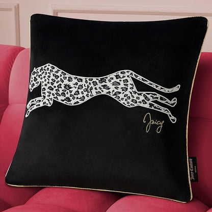 Juicy Couture Reversible Velvet Cheetah Pillow, 18" x 18" Decorative Pillow, Black