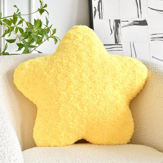 Star Pillow, 19.7" Star Shaped Plush Pillow for Couch Bed Sofa, Cute Decorative Throw Pillows with Soft Faux Fur Room Decor for Bedroom Living Room (Yellow)