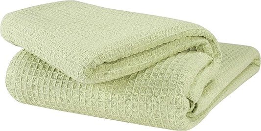 Glamburg 100% Cotton Thermal Blanket, Breathable King Size Waffle Blanket, All Season Sage Green