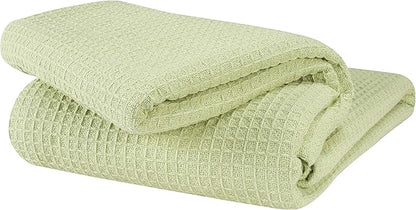 Glamburg 100% Cotton Thermal Twin Blanket, Breathable Waffle Blanket, All Season Sage Green