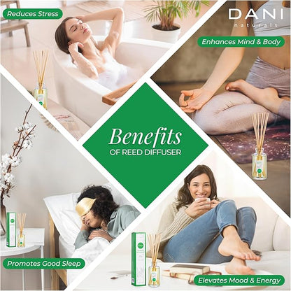 DANI Naturals Reed Diffuser Set -Bamboo Bergamot Scent - Aromatherapy Essential Oils, Alcohol-Free - 10 Sticks, 3.5 oz
