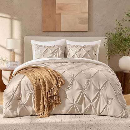 Andency Wheat Comforter Twin(66x90Inch), 2 Pieces(1 Pintuck Comforter, 1 Pillowcase) Microfiber Pinch Pleat Comforter Set Twin Size, Lightweight and Soft All Season Bedding Comforter Sets