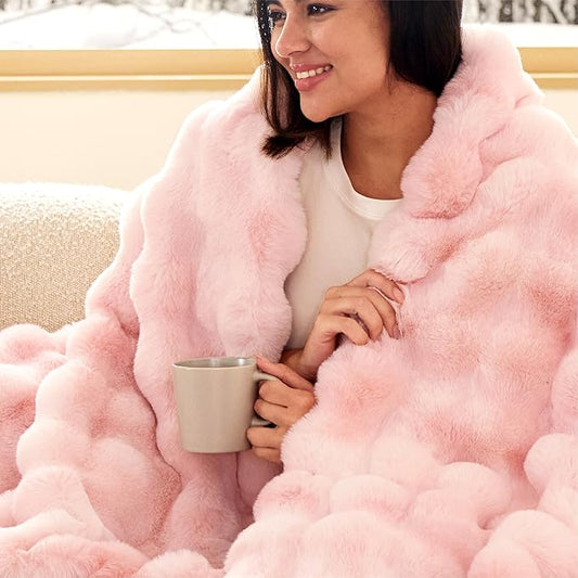 Bedsure GentleSoft Fluffy Fuzzy Tie-dye Pink Blanket for Valentines, Soft Cozy Fleece Faux Fur Throw Blanket for Couch, Cute Pink Decorations for Teen Girl, Thick Warm Plush Room Decor Gifts for Her
