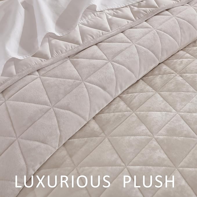 Homzard Velvet Quilt Set Queen Size Bedding Set, Cream White Velvet Comforter, Luxury Bedspreads Queen Size, Cream White Bedding,Soft Lightweight Quilts for All Season