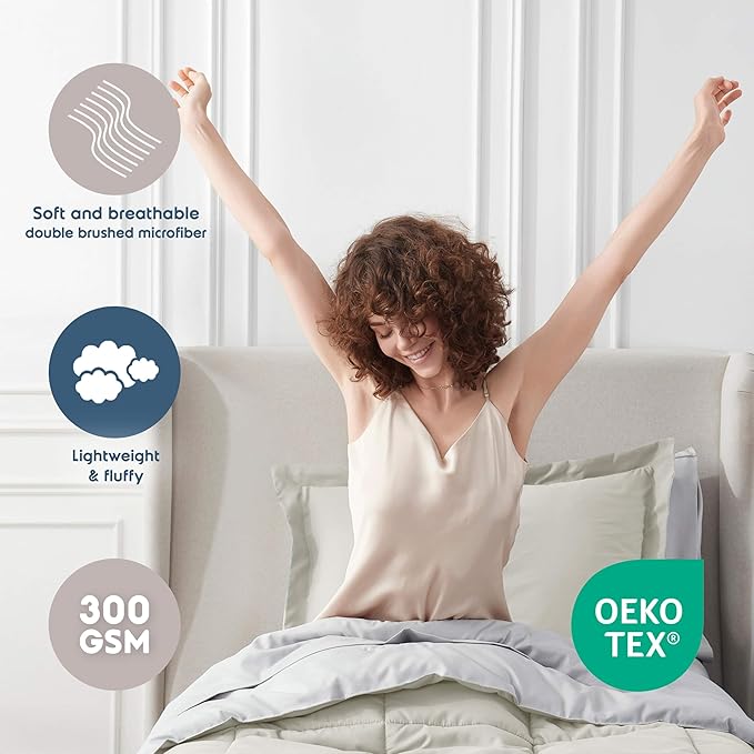 Nestl 5 Piece Twin Comforter Set – Off White Reversible Bed in a Bag – Complete Twin Size Bedding Set with Sheets, Pillowcase and Sham