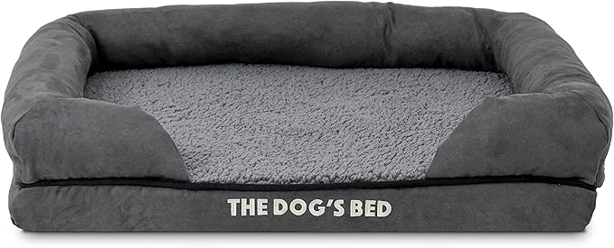 The Dog’s Bed Orthopedic Memory Foam Dog Bed with Bolsters, Plush Fabric, Grey Plush, S