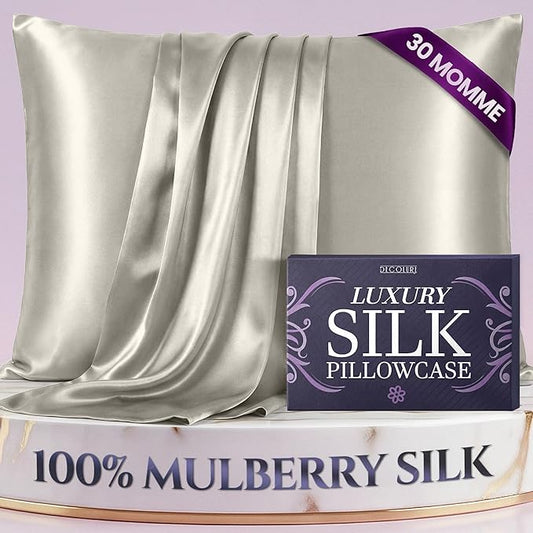 DECOLURE 100% Pure Mulberry Silk Pillow Case King Size – Highest Grade 30 Momme 6A+, Luxuriously Soft & Cooling Silk Pillowcase for Hair & Skin, Hypoallergenic, Breathable, Hidden Zipper (Ivory)