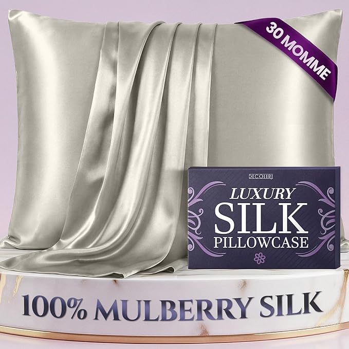 DECOLURE 100% Pure Mulberry Silk Pillow Case Queen Size – Highest Grade 30 Momme 6A+, Luxuriously Soft & Cooling Silk Pillowcase for Hair & Skin, Hypoallergenic, Breathable, Hidden Zipper (Ivory)