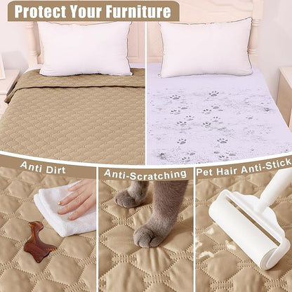 Smiry Waterproof Dog Bed Cover Blanket, Soft Reversible Pet Blanket, Washable Leakproof Cats Dogs Couch Cover for Sofa, Couch, Furniture (82x102 Inch, Camel/Beige)