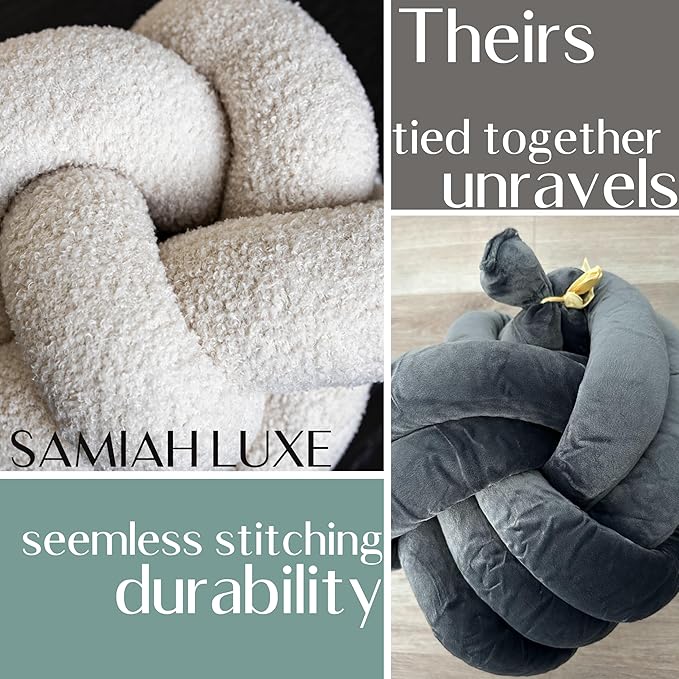 SAMIAH LUXE Black Knot Pillow Ball 12" for Home Decor Living Room, Teddy Boucle Knotted Black Decorative Pillow for Couch, Knot Throw Pillows for Living Room Decor, Sensory Knotted Circle Pillows