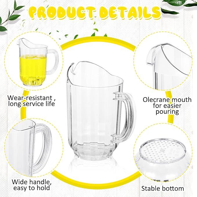 Tessco for you 12 Pcs Plastic Pitchers 60 Ounce Clear Restaurant Jug Large Water Pitcher Carafe Serve Milk Tea Juice Drink for Parties Container Dispenser Beer Jar (Classic)