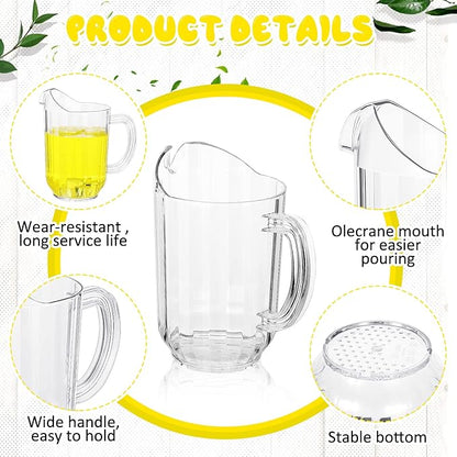 Tessco for you 12 Pcs Plastic Pitchers 60 Ounce Clear Restaurant Jug Large Water Pitcher Carafe Serve Milk Tea Juice Drink for Parties Container Dispenser Beer Jar (Classic)