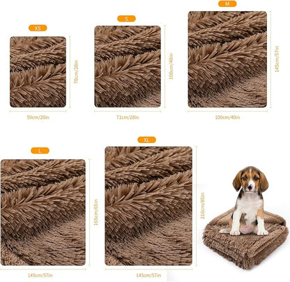 Waterproof Dog Calming Blanket Brown Long Faux Fur Pet Throw Blankets for Couch Sofa Bed Cover Washable(Brown,L-65x57in)