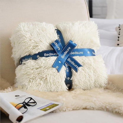 Bedsure GentleSoft Fluffy Cream Throw Blanket Decorative Blankets for Bed Couch Sofa, Cream Decor Sherpa Fleece Soft Cozy Fuzzy Plush Thick Warm Faux Fur Decorations, Ivory Girl Gifts, 50x60