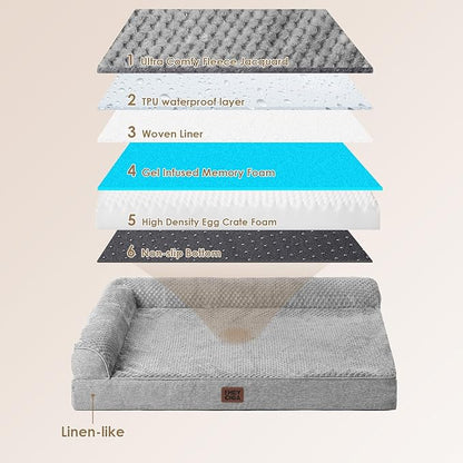EHEYCIGA XXL Dog Bed Memory Foam, Orthopedic Giant Dog Bed Jumbo with Washable Removable Cover, Waterproof Pet Sofa Couch with Nonskid Bottom, 48x35x7.5, Grey