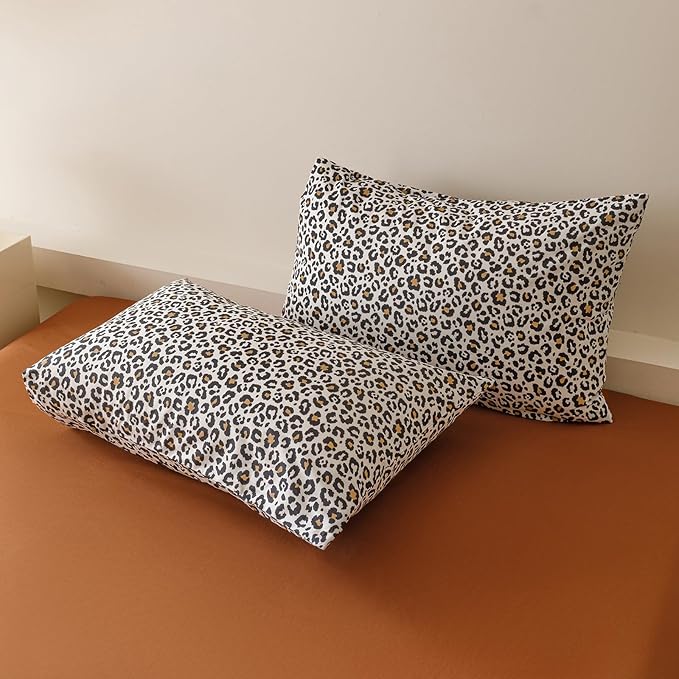 CLOTHKNOW Black Leopard Print Queen Comforter Set Black Brown Bedding Comforter Sets Soft Bedding Sets with 2 x Pillowcases Queen Size
