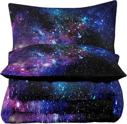 Tailor Shop Galaxy Comforter Set Universe Outer Space Blue and Purple Starry Sky Night Pattern Bedding Set for Girls Boys Kids Twin Size with 1 Comforter 1 Pillowcase…