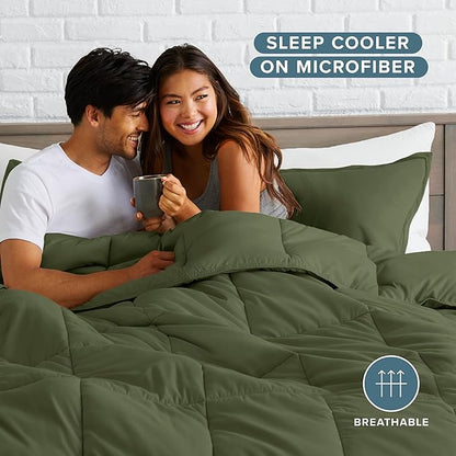 Bare Home Comforter Set - Queen Size - Ultra-Soft - Goose Down Alternative - Premium 1800 Series - All Season Warmth (Queen, Cypress Green)