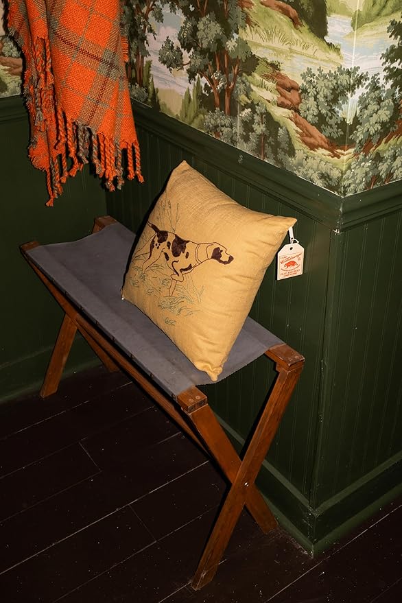 Camp Wandawega Pointer Chain-Stitched Throw Pillow, Vintage Lodge Decorative Pillow, 16" Square