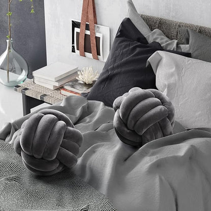 Namalu 2 Pcs Soft Knot Pillow Ball, Decorative Round Throw Knotted Pillows Cushion, Handmade Stuffed Ball Pillows for Winter Bedroom Sofa Couch Home Decor(10.6 Inches,Dark Gray)