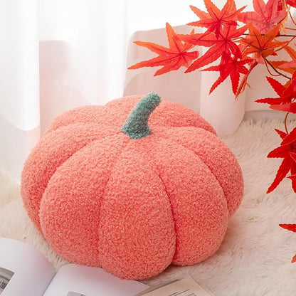 Kajaia 1 Pcs Pumpkin Pillow Plush 11 x 9.5 Inch 3D Cushion Fall Decorations Simulated Stuffed Throw Pillows for Halloween Thanksgiving Bedroom Sofa Couch Supplies (Pink)