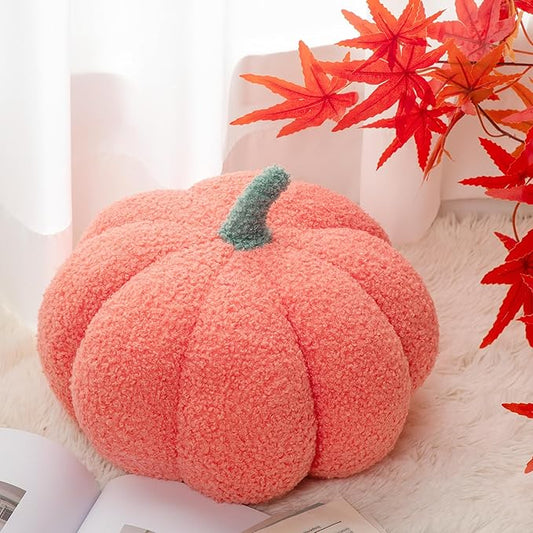 Kajaia 1 Pcs Pumpkin Pillow Plush 11 x 9.5 Inch 3D Cushion Fall Decorations Simulated Stuffed Throw Pillows for Halloween Thanksgiving Bedroom Sofa Couch Supplies (Pink)