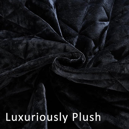 Homzard Velvet California King Size Quilt, Black Comforter Set Bedding Set (118”*106”) with 2 Pillow Shams, Patchwork Bedspread Set, All Season Bedding Coverlet 3 Piece